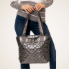 Tolle Gesteppte Shopper Tasche Schultertasche grau